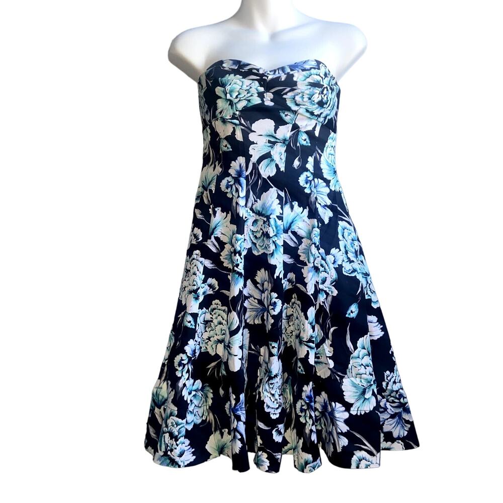 White House Black Market Dress Women Size 0 Strapless Floral Spring
